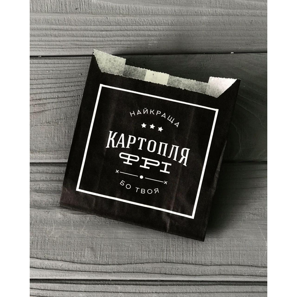 Упаковка для картоплі фрі (максимальна жиростійкість) 45гр/м2 (100-150г) 120Ф