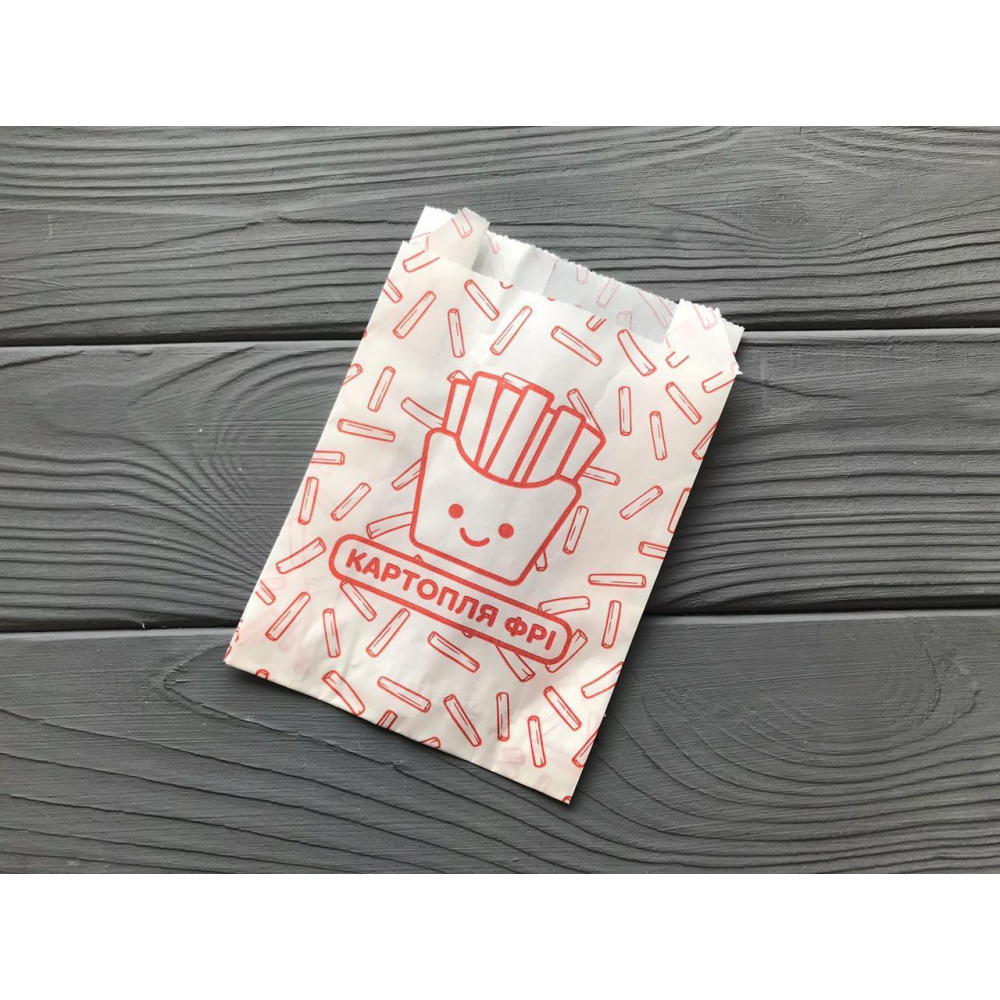 Упаковка для картоплі фрі (жиростійка, ламінована) 70гр/м2 (150-200г) 220Ф