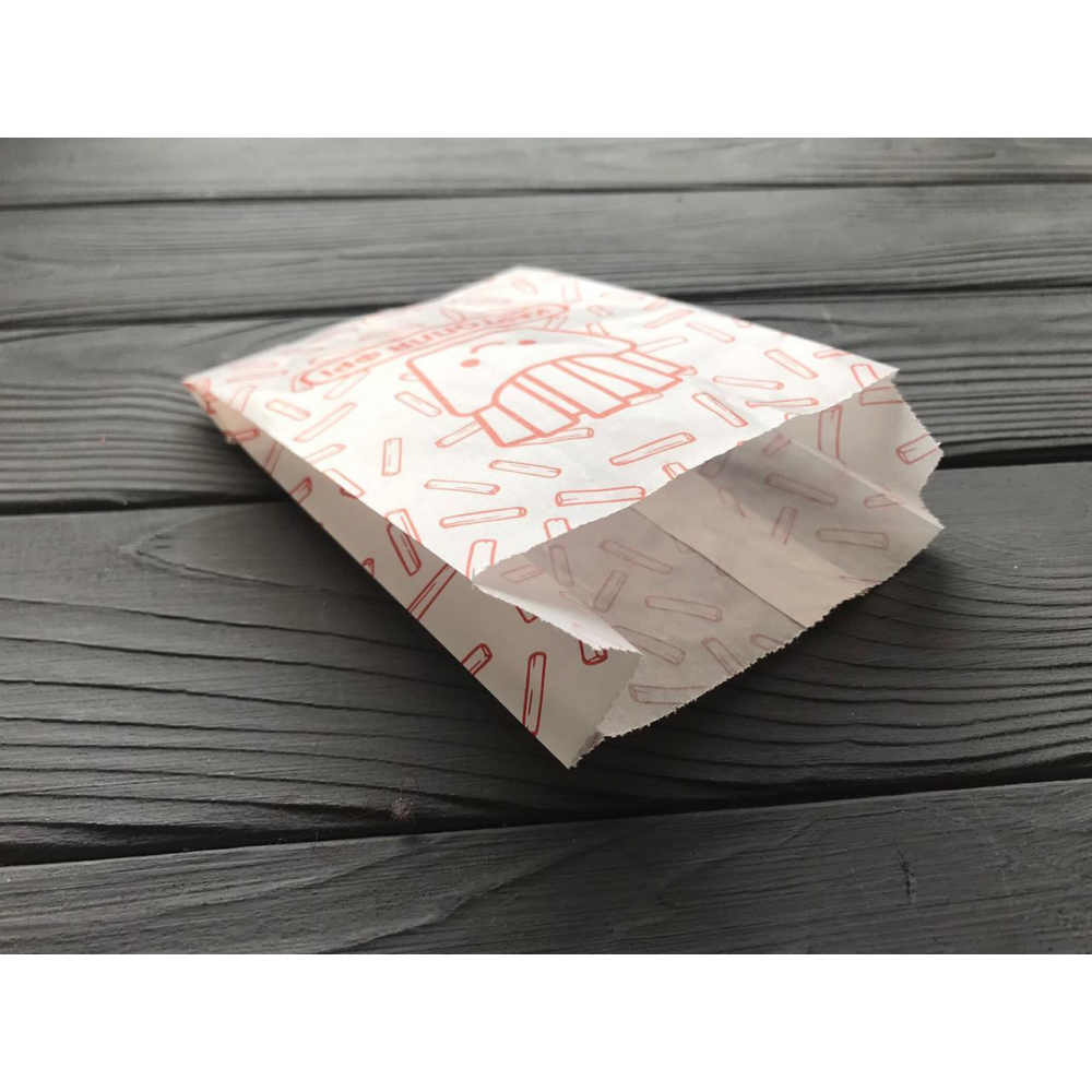 Упаковка для картоплі фрі (жиростійка, ламінована) 70гр/м2 (150-200г) 220Ф