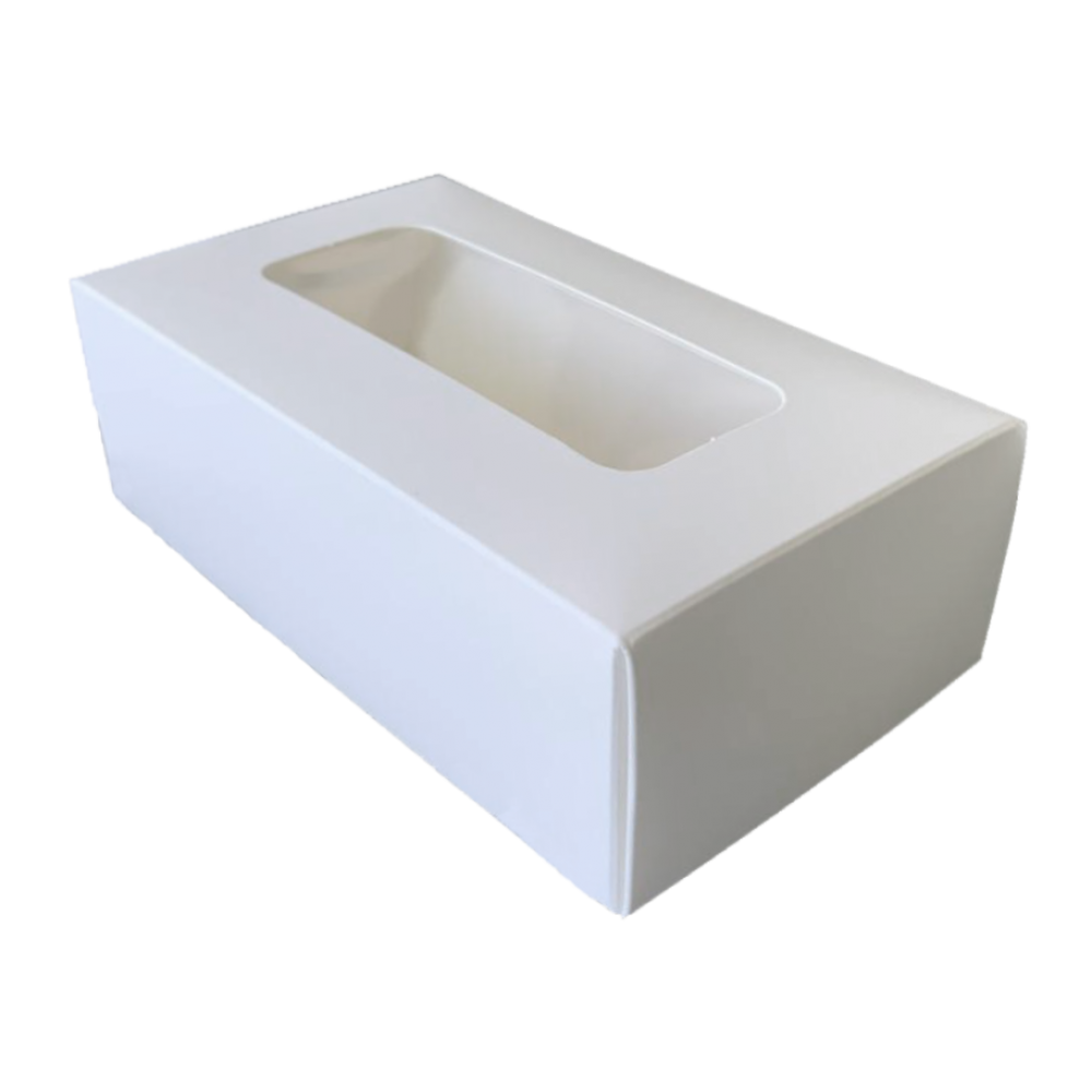 Коробка для макарун белая с окошком 120*53*50 KPK61