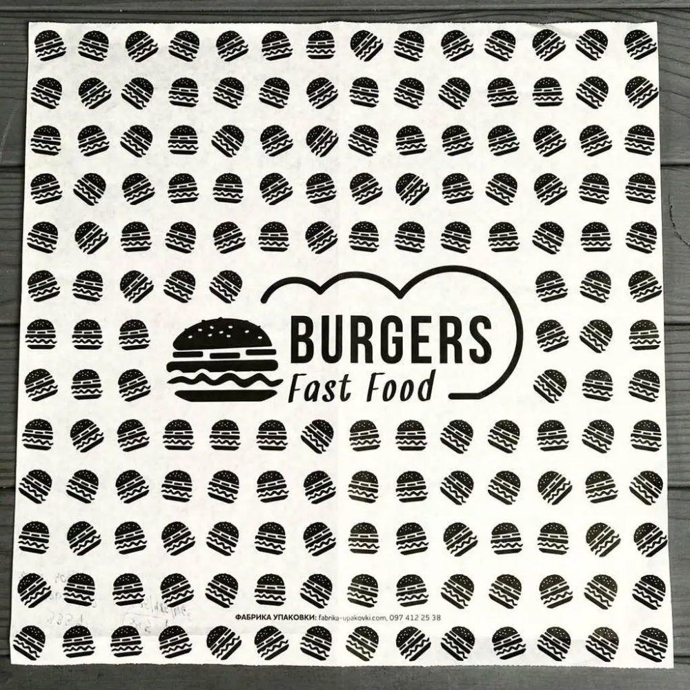 Обгортковий папір чорний Burgers 320х320 мм 30гр/м2 (середня жиростійкість) 333Ф