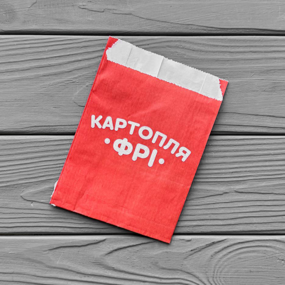 Упаковка для картофеля фри (жиростойкая, ламинированная) 70гр/м2 (150-200г) 400Ф