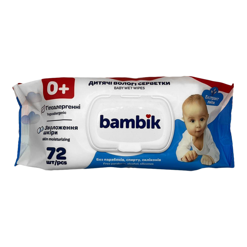 Bambik Влажные салфетки детские с экстрактом липы с клапаном 72шт (12уп/ящ) 43406000