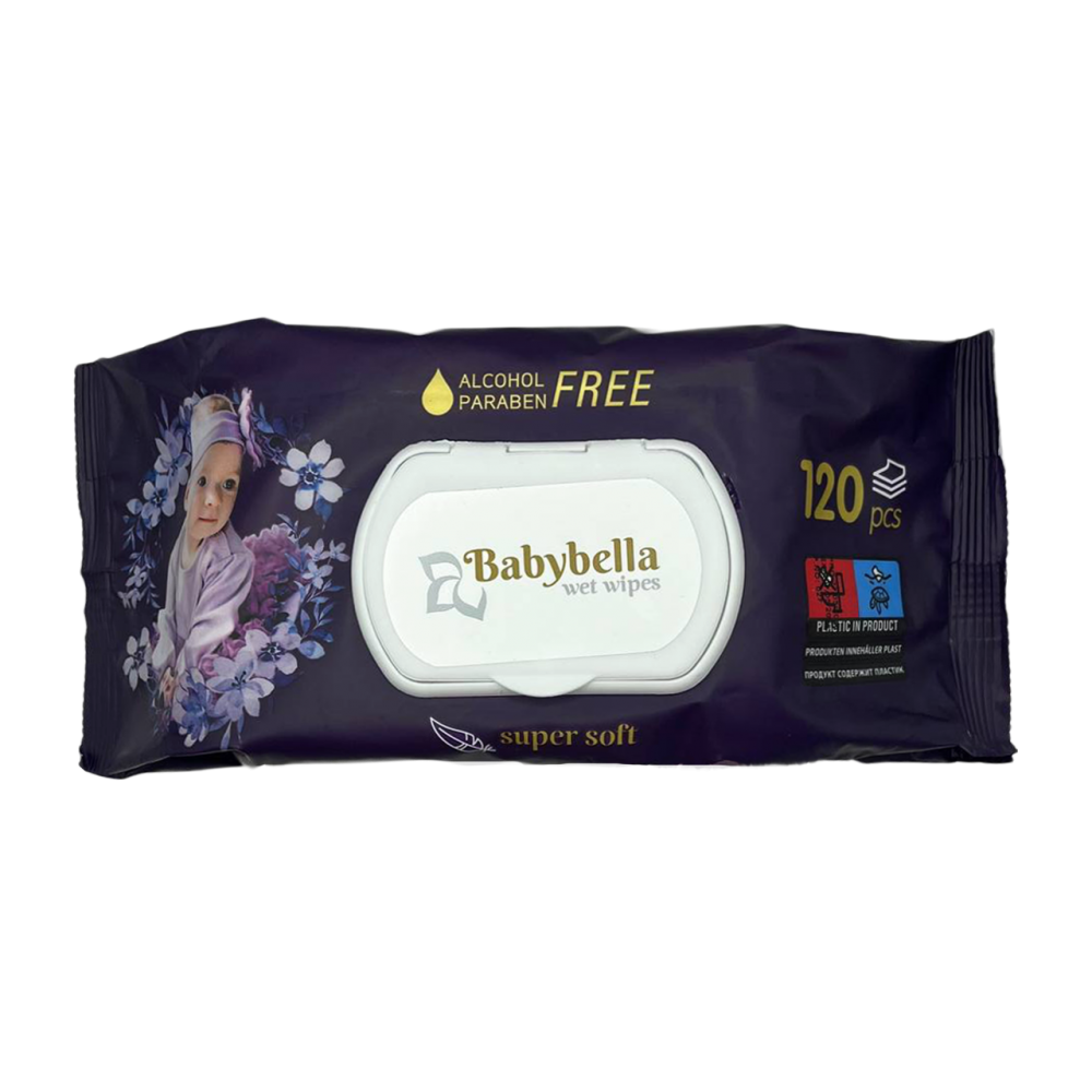 Babybella Салфетки влажные Labella с клапаном 120шт (12уп/ящ) HSV120LAB