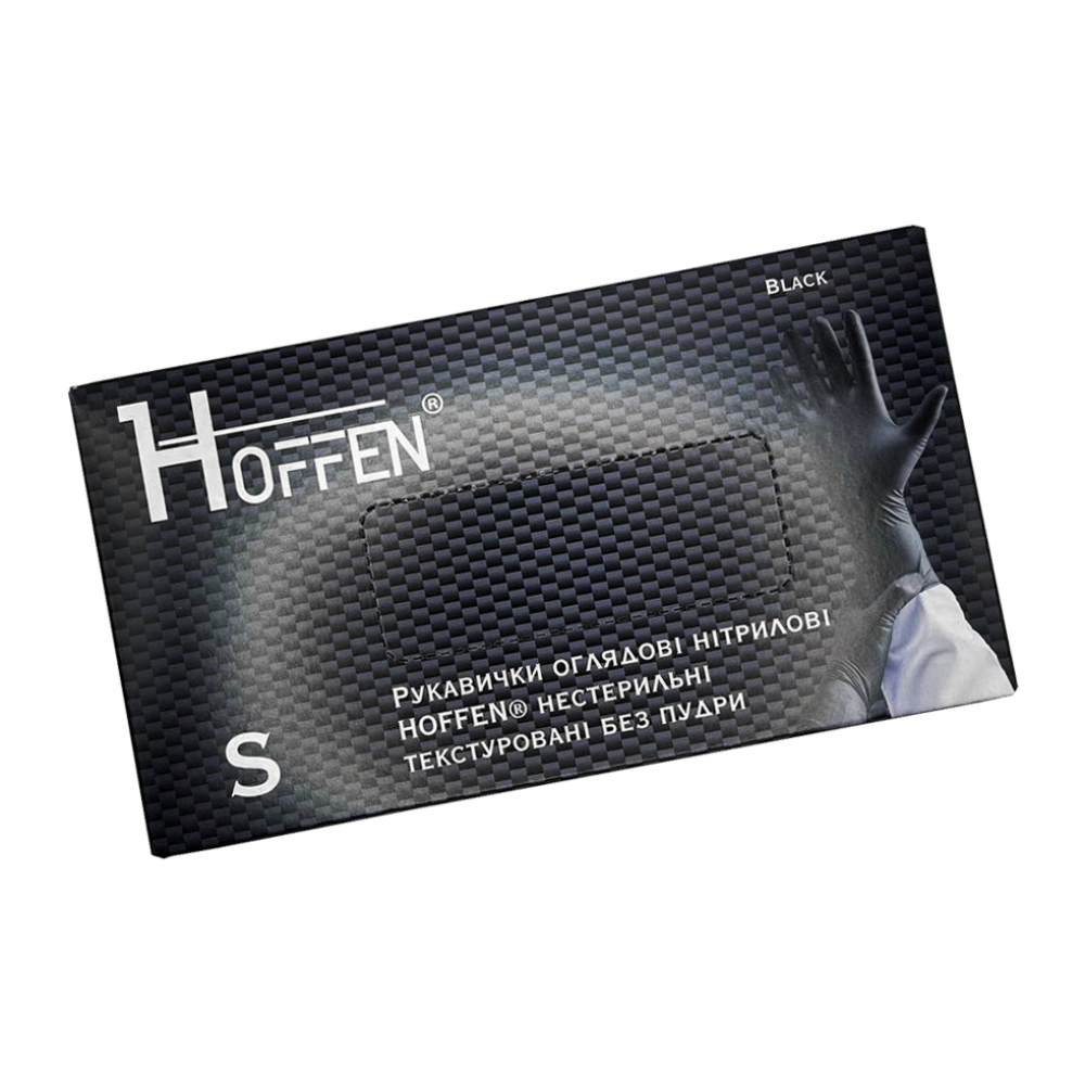 Рукавички нітрилові Hoffen нестерильні текстурні без пудри Чорні р.S 3,5г. (50пар/уп)