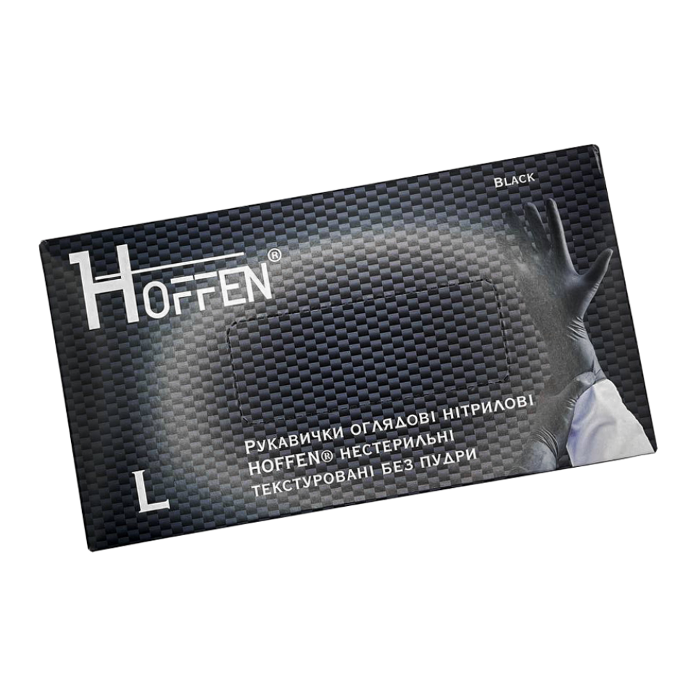 Рукавички нітрилові Hoffen нестерильні текстурні без пудри Чорні р.L 3,5г. (50пар/уп)