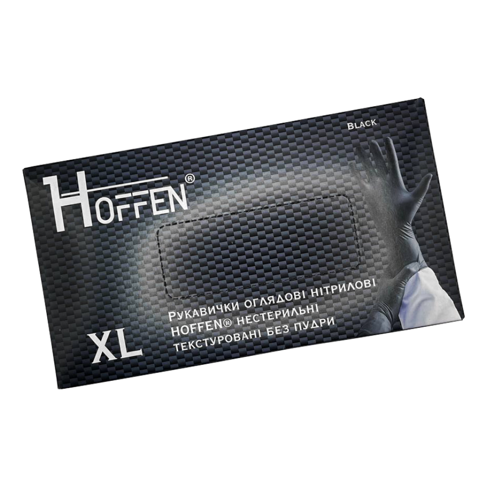 Рукавички нітрилові Hoffen нестерильні текстурні без пудри Чорні р.XL 3,5г. (50пар/уп)