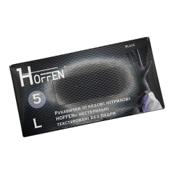 Перчатки нитриловые Hoffen нестерильные текстурные без пудры Черные р.L 5г. (50пар/уп)