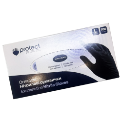 Перчатки одноразовые Protect нитриловые нестерильные черные L (100шт/уп| 10уп/ящ) 17302060