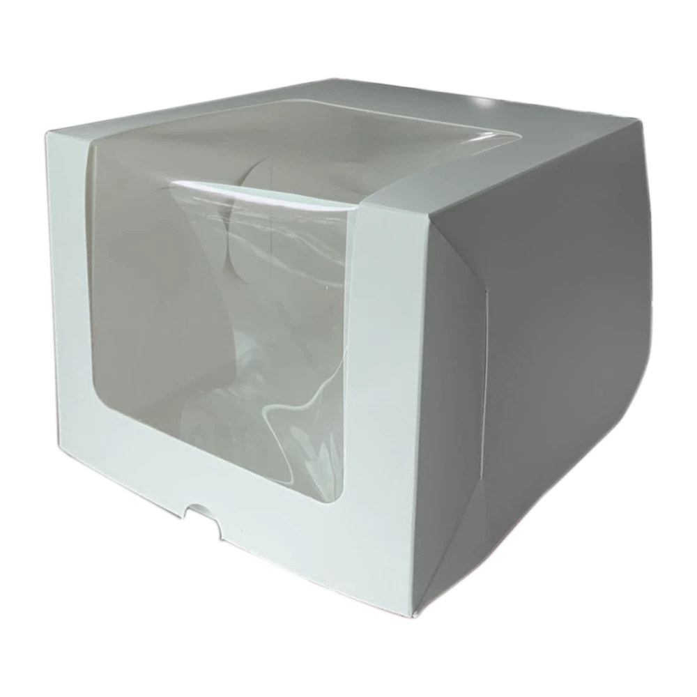 Коробка для торта 210*210*180 с угловым окошком белая милованная KPT21
