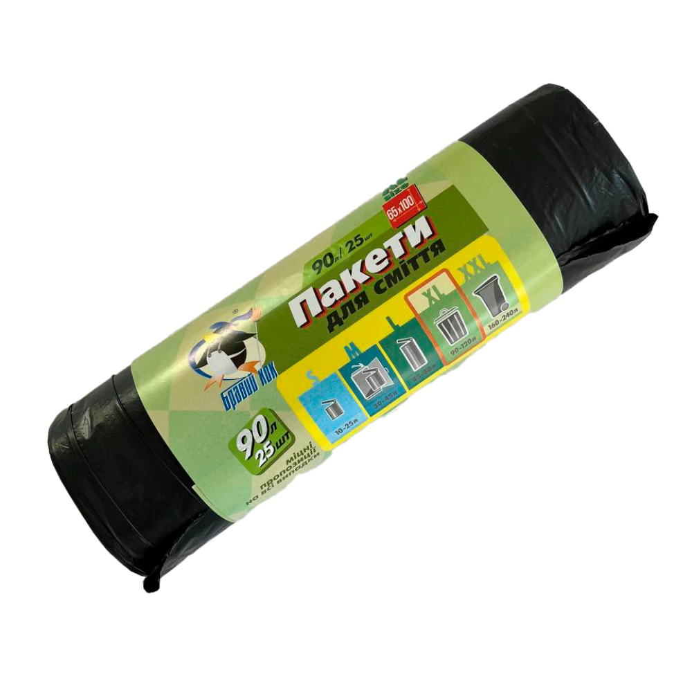 Пакет для мусора Бравый Кок Черный 90л/25шт Ш65хВ100 (30шт/меш)