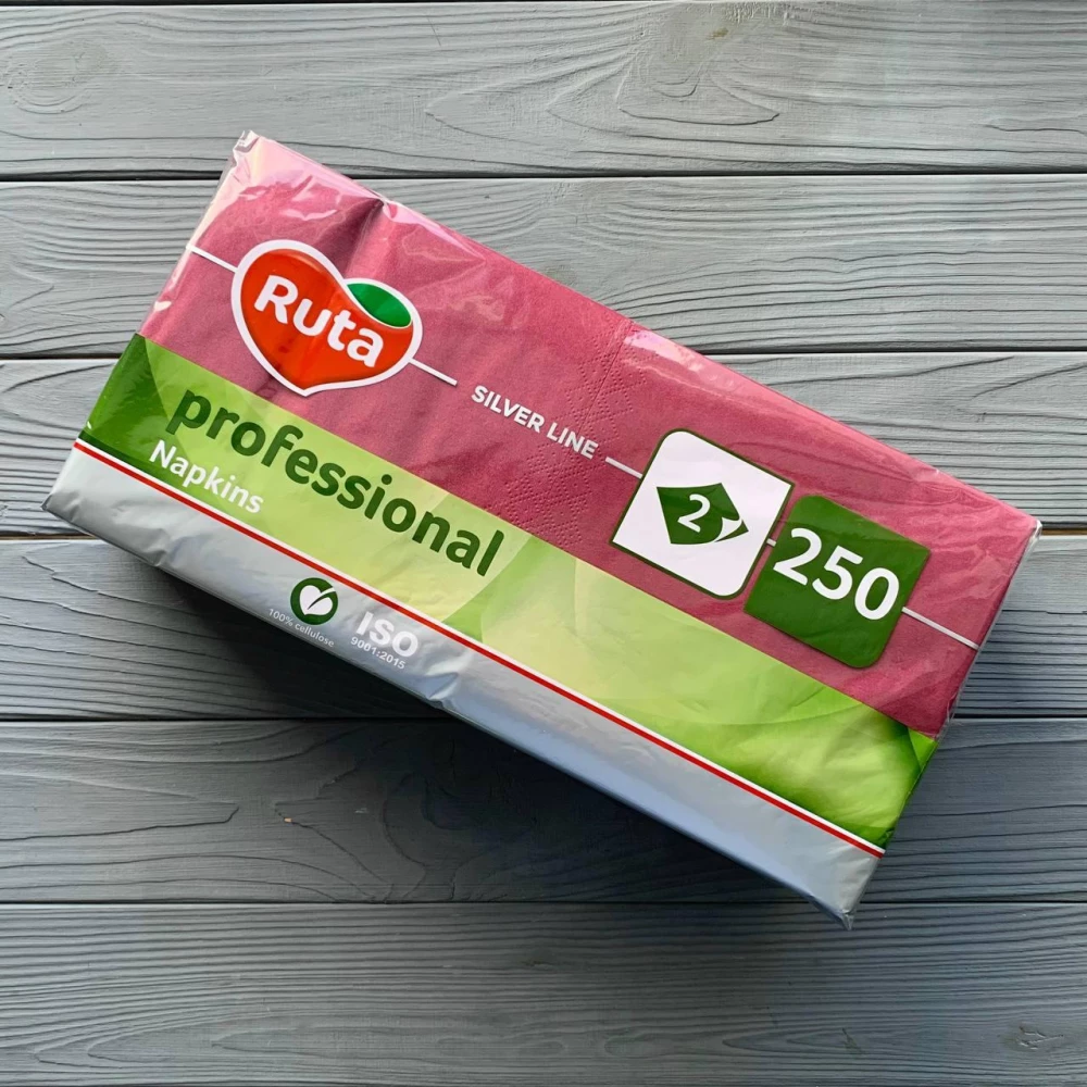Салфетки Ruta Professional 33х33см 2шар бордо 1/4 (250шт/уп|4уп/ящ)