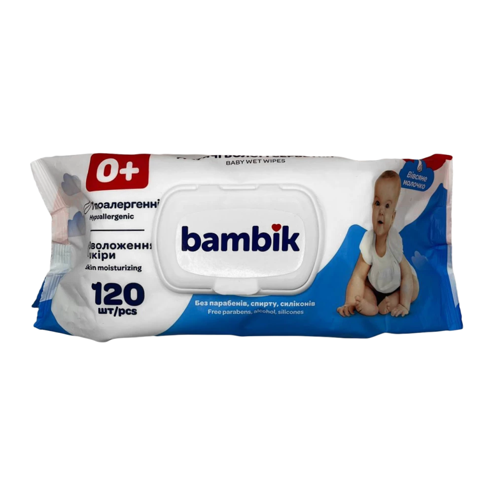 Bambik Влажные салфетки детские с овсяным молочком с клапаном 120шт (9уп/ящ)